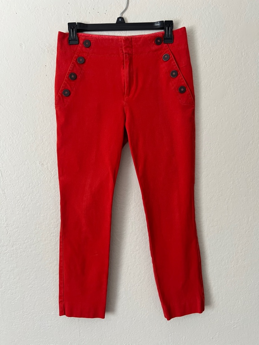 Like New! Anthropologie The Essential Slim Orange Red Button Skinny Cropped 6 - Picture 3 of 13